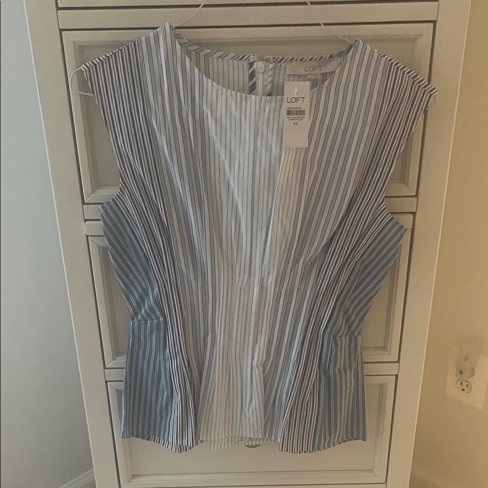 LOFT Blue and White Vertical Stripe Sleeveless Blouse